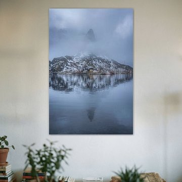 Majestic Lofoten Reflections in the Misty Waters of Reine, Norwa by PhotoCluster