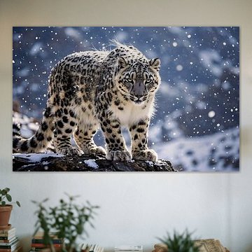 Le léopard des neiges insaisissable : une décoration murale hivernale, photographie animalière alpine