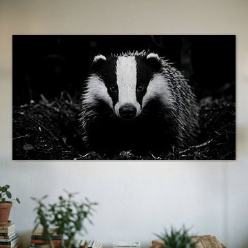 Tirage d'art « Portrait nocturne intime d'un blaireau » - Une touche de curiosité monochrome pour vos murs