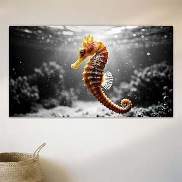 Décoration murale sous-marine « Hippocampe rayonnant », photographie océanique en couleurs sélectives
