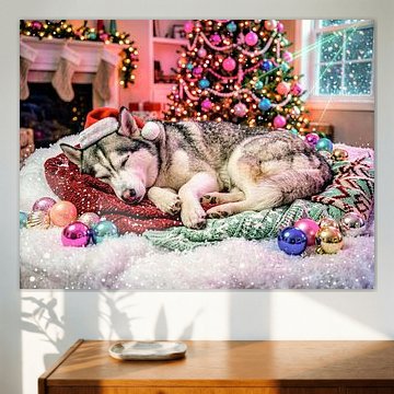 Husky Sleeping in Cozy Christmas Scene by ArtMomente