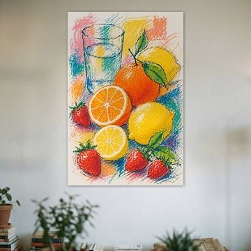 vibrant lemons, oranges and strawberries by Claudia Gründler