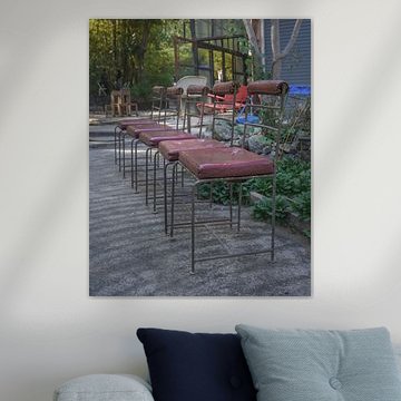 Row of vintage chairs – industrial-style wall decoration by Minimalistic Travel Photography by.Rieneke