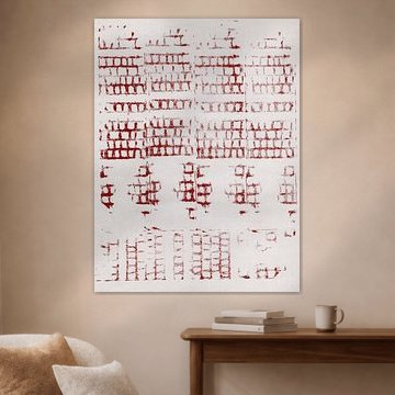 Distressed red grid - abstract minimalist painting by Dina Dankers
