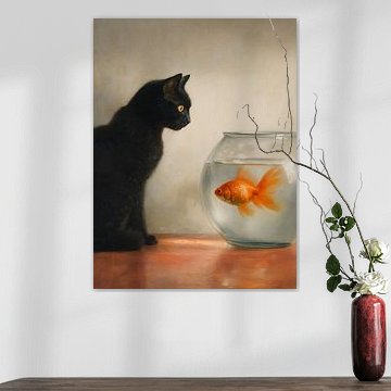 Black cat and goldfish by IamHome Studio