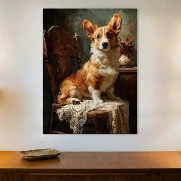 Corgi auf Holzstuhl im Landhausstil von Erika Kaisersot