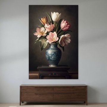 Luxuriöse Tulpen mit Perlen und Kolibri