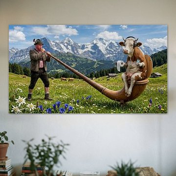 Humour alpin : La vache sur le trône