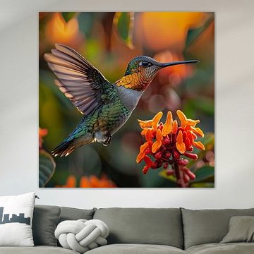 Colibri planant près de fleurs d'oranger