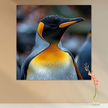 Pingouin royal avec des gouttelettes d'eau sur la tête