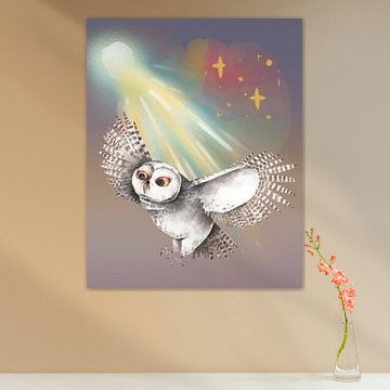 Petit hibou fantaisiste – Décoration murale « Ciel nocturne douillet » sur Fuzzy Stardust Studio