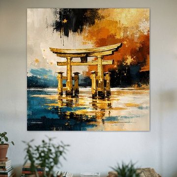 Golden Shinto Gate – Abstraktes Torii im Sonnenuntergang von ButterflyPix