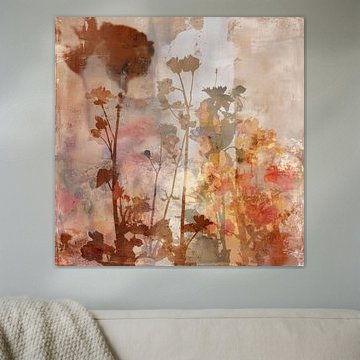 Décoration murale abstraite avec des fleurs aux tons ocres