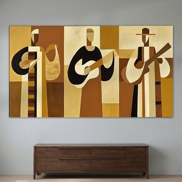 Guitarists, minimalism, brown, beige, panorama by TheXclusive Art