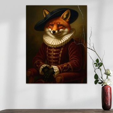 Fuchs-Porträt im Renaissance-Stil – malerisches Tierporträt für das Wohnzimmer von Ellen Van Loon