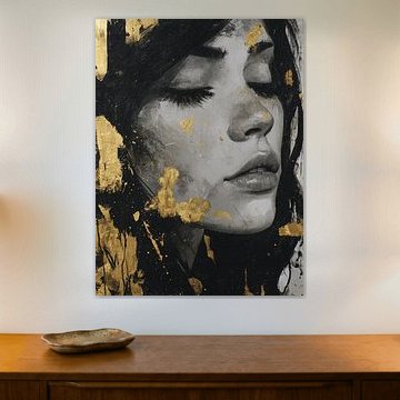 Artistic Black and White Portrait with Gold – Modern Luxury Wall Art by SPEQ ART