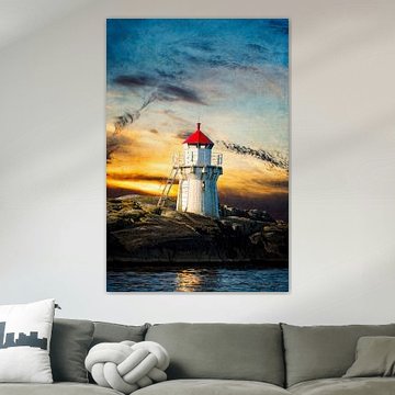 A beautiful lighthouse on the cliff in the evening light. by Karl Andrén