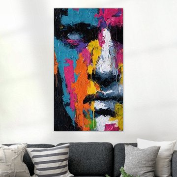 Verzerrte, tropfende Figur – sich selbst verschlingendes, abstraktes, surrealistisches Porträtgemälde von Aden Pink Studio