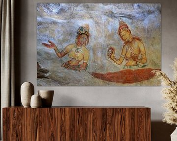 Fresco van wolkenmeisjes op de leeuwenrots van Sigiriya van Antwan Janssen