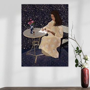 Une femme élégante en train d'écrire sur Osheensgallery