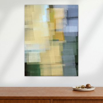Rustikales, farbenfrohes abstraktes Bild in leuchtenden Pastelltönen von Abstrakte minimalistische Kunst