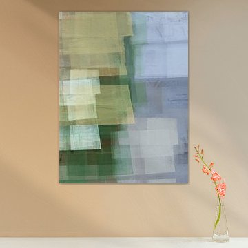 Ruhige und neutrale, minimalistische abstrakte Formen in Gelb, Grün und Blau von Abstrakte minimalistische Kunst