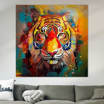 A cool and colourful portrait of a fierce tiger