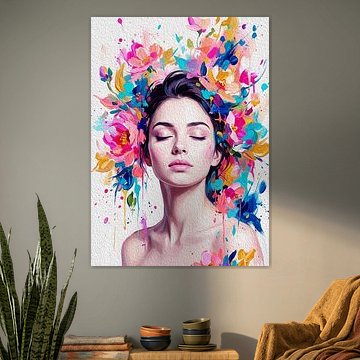 Schöne Frauen mit Blumenfrisur im Pop-Art-Stil