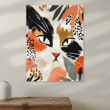 Kat tussen bloemen en speelse vormen van Color Square