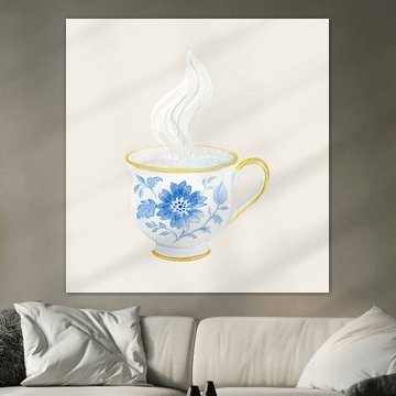 Blauwe porseleinen theekop – met antiek linnen voet van Piret Victoria Ribas Art & Photography