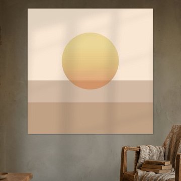 Lever de soleil aux tons ocres. Paysage abstrait, géométrique et minimaliste sur Dina Dankers