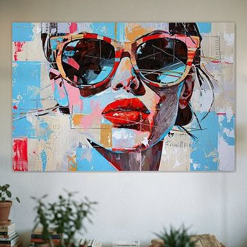 Sonnenbrille | Rote Lippen, dunkle Brille von Kunst Laune
