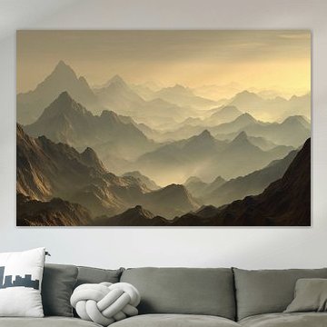 Endlose Berglandschaft – nebliges Panorama, digitale Kunst