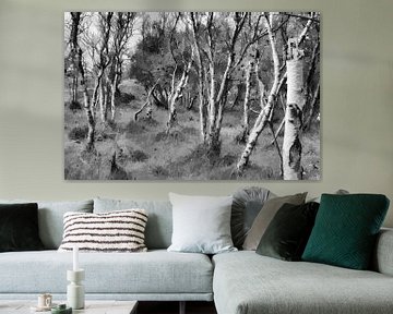 Berkenbos in zwartwit, Digitale kunst van Watze D. de Haan