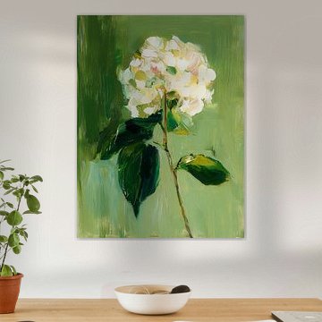 White hydrangea against a green backdrop