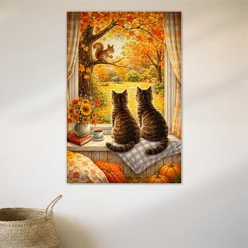 Deux chats et un écureuil sur Linda de Klein