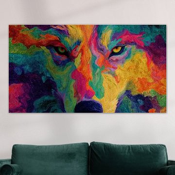 Abstraktes, farbenfrohes Wolf-Panorama