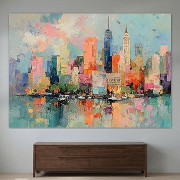 Bunte New Yorker Skyline bei Sonnenuntergang von Niklas Maximilian