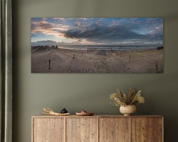 Panorama zonsondergang nederlands strand