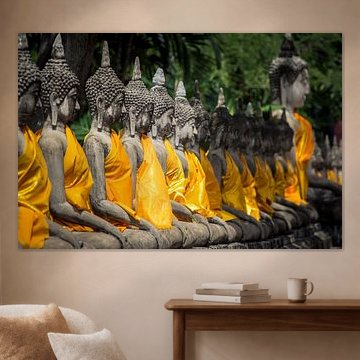 Row of Buddha Statues at Wat Phanan Choeng