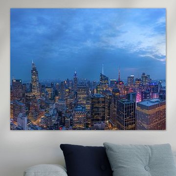 New York birds eye view blue hour van Bfec.nl