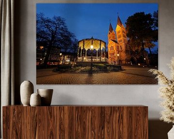 Music tent and Munsterkerk on Munsterplein in Roermond by Merijn van der Vliet