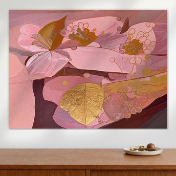 Minimalisme botanique : Fleurs abstraites dans les tons rose et or
