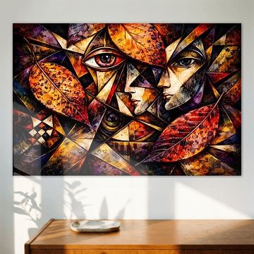 Visages abstraits avec des feuilles d'automne sur Linda de Klein