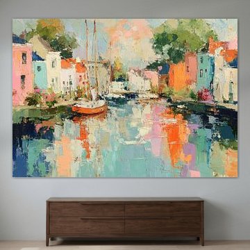 Port coloré avec un voilier sur le canal sur Niklas Maximilian