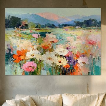 Paysage de prairies en fleurs au coucher du soleil sur Niklas Maximilian