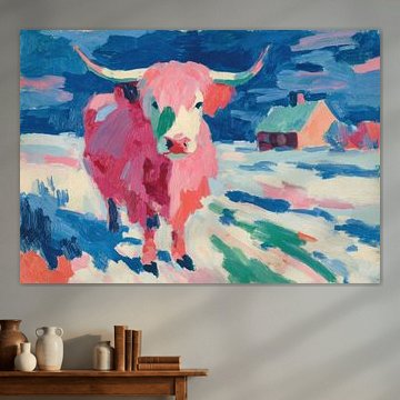 Une vache rose dans un paysage hivernal sur Niklas Maximilian