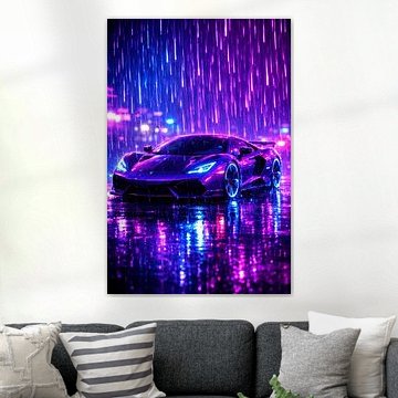 Luxe supersportwagens in een futuristisch neonstorm