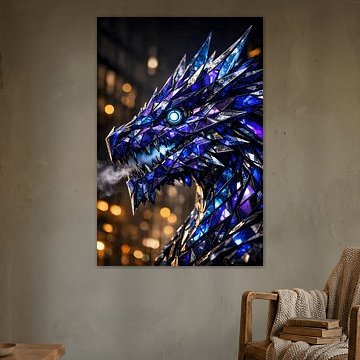 Kristallblauer Drache mit leuchtendem Auge und Rauch von Faheem Beigh
