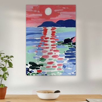 Coucher de soleil rouge sur une baie bleue sur Niklas Maximilian